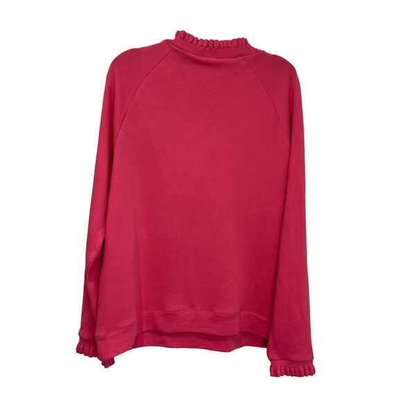 Talbots Pink Ruffle Neck Sweatshirt L 100% Cotton Button Detail Preppy Cozy Chic - Picture 3 of 9